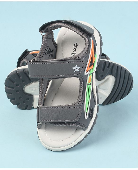 Cute Walk by Babyhug Velcro Closure Sandals with 3D Applique - Grey