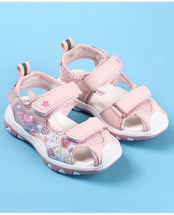 Cute Walk by Babyhug Velcro Closure Sandals with Hearts Glitter Print - Pink