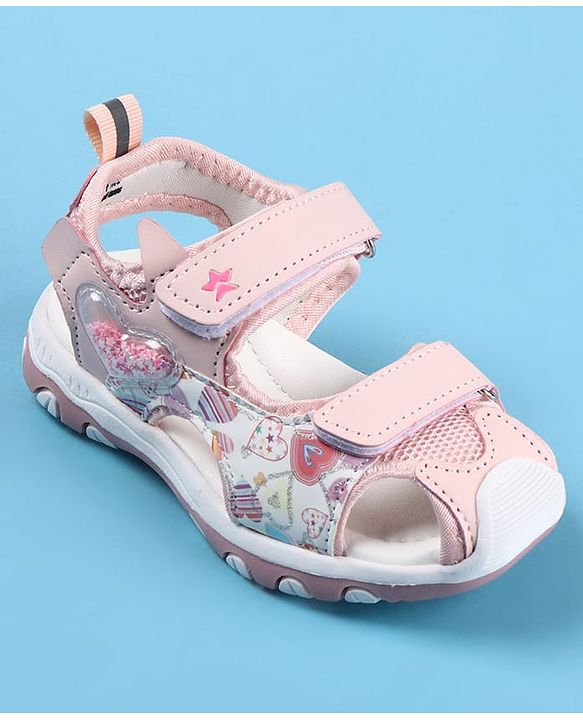 Cute Walk by Babyhug Velcro Closure Sandals with Hearts Glitter Print - Pink