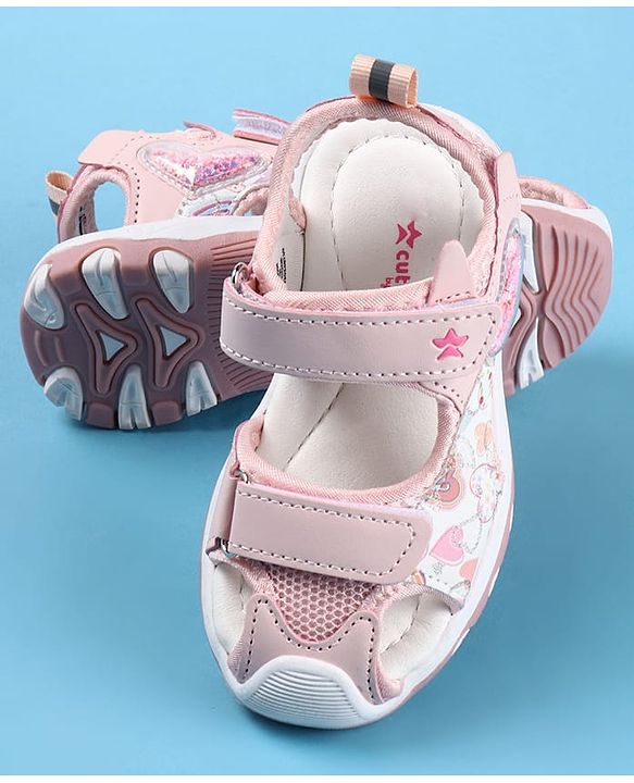 Cute Walk by Babyhug Velcro Closure Sandals with Hearts Glitter Print - Pink