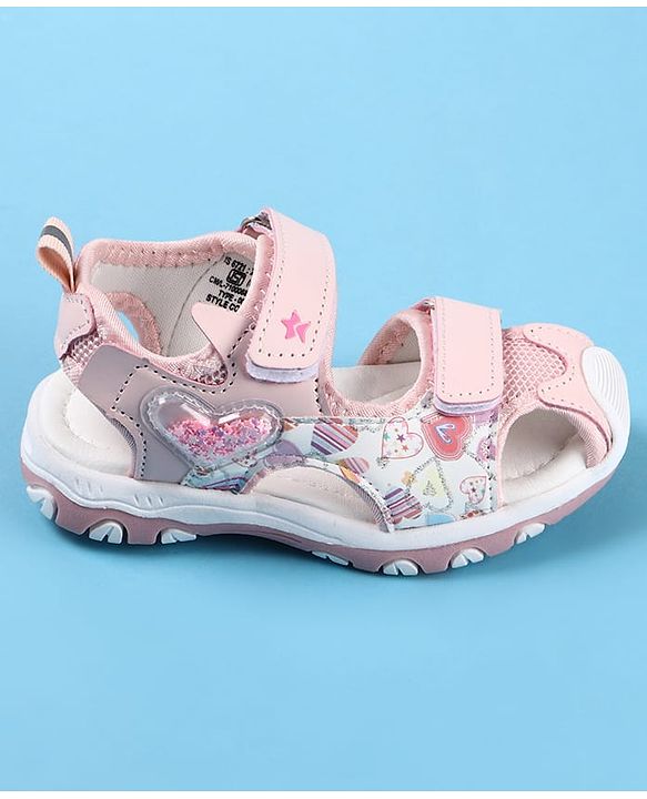 Cute Walk by Babyhug Velcro Closure Sandals with Hearts Glitter Print - Pink