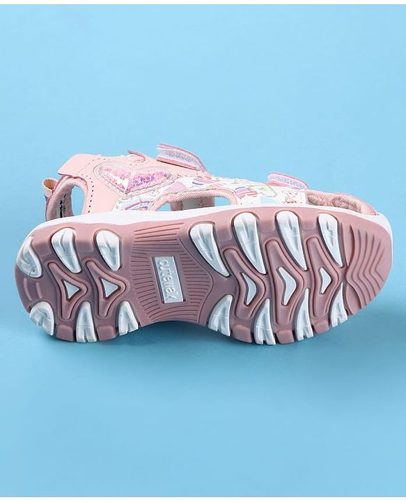 Cute Walk by Babyhug Velcro Closure Sandals with Hearts Glitter Print - Pink