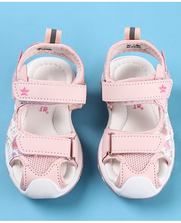 Cute Walk by Babyhug Velcro Closure Sandals with Hearts Glitter Print - Pink