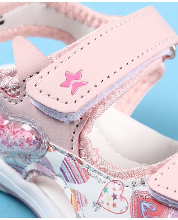 Cute Walk by Babyhug Velcro Closure Sandals with Hearts Glitter Print - Pink