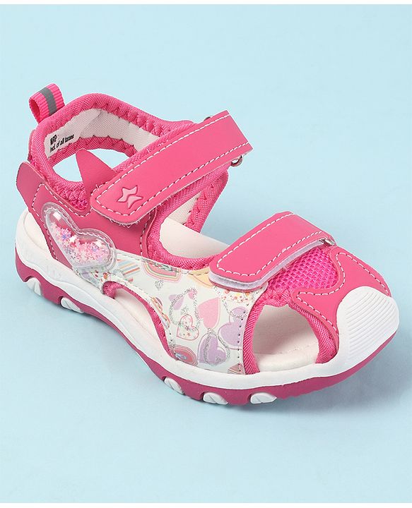 Cute Walk by Babyhug Velcro Closure Sandals with Hearts Glitter Print - Pink