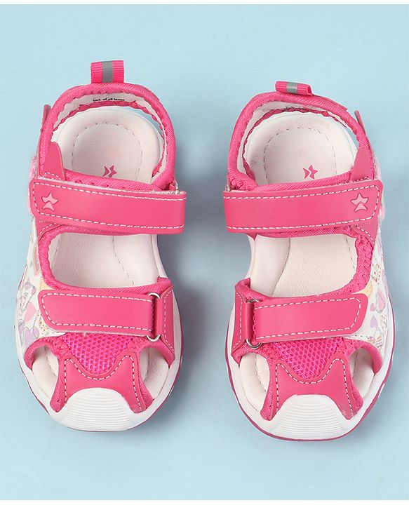 Cute Walk by Babyhug Velcro Closure Sandals with Hearts Glitter Print - Pink