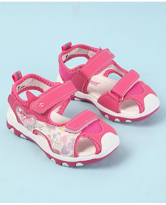 Cute Walk by Babyhug Velcro Closure Sandals with Hearts Glitter Print - Pink