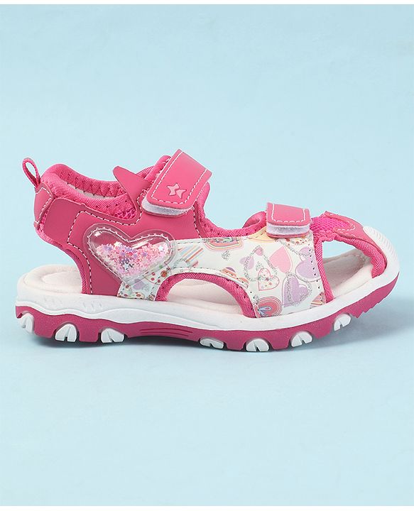 Cute Walk by Babyhug Velcro Closure Sandals with Hearts Glitter Print - Pink