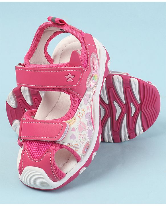 Cute Walk by Babyhug Velcro Closure Sandals with Hearts Glitter Print - Pink
