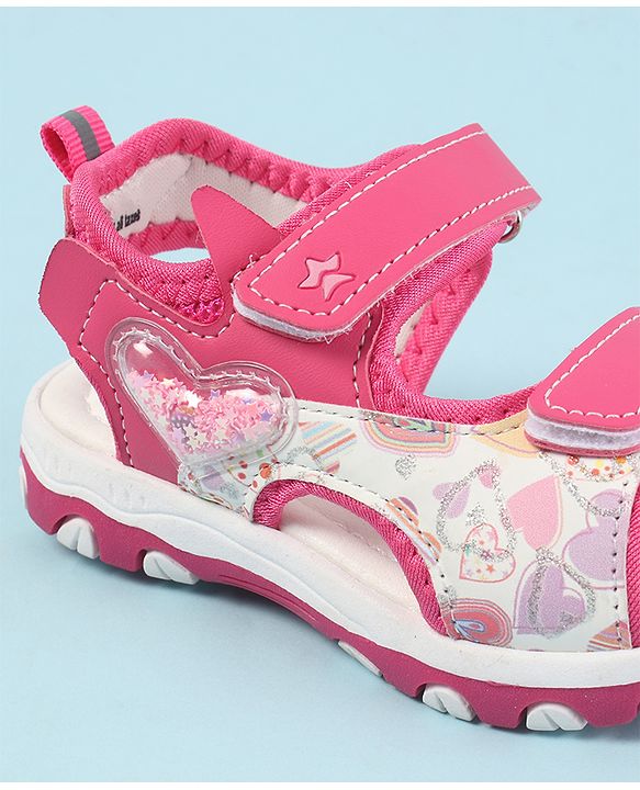 Cute Walk by Babyhug Velcro Closure Sandals with Hearts Glitter Print - Pink