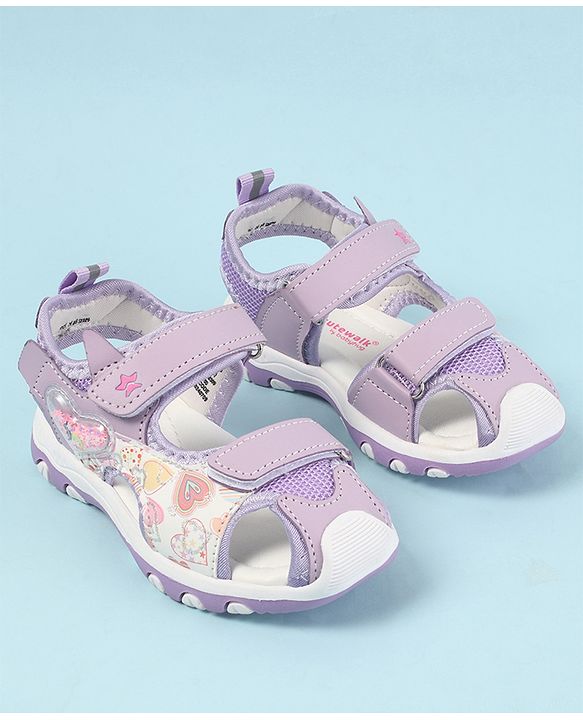 Cute Walk by Babyhug Velcro Closure Sandals with Hearts Glitter Print - Pink