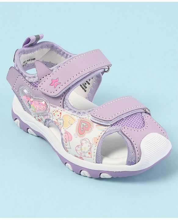 Cute Walk by Babyhug Velcro Closure Sandals with Hearts Glitter Print - Pink