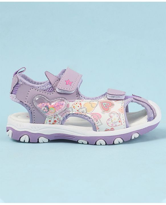 Cute Walk by Babyhug Velcro Closure Sandals with Hearts Glitter Print - Pink