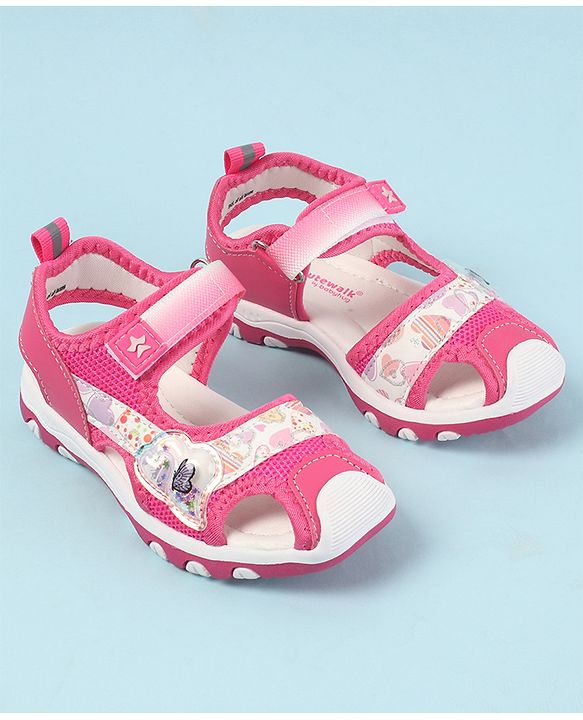 Cute Walk by Babyhug Velcro Closure Sandals with Hearts Glitter Print - Fuchsia
