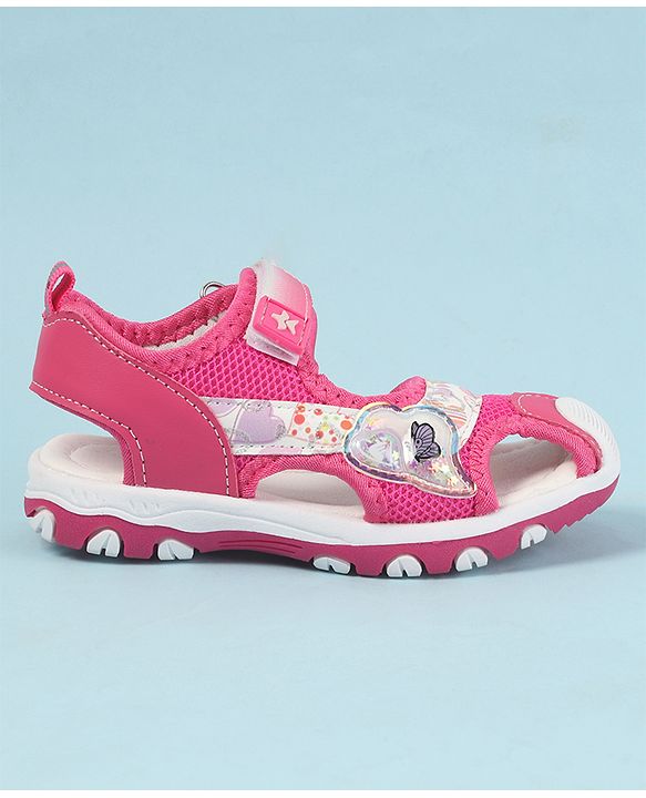 Cute Walk by Babyhug Velcro Closure Sandals with Hearts Glitter Print - Fuchsia