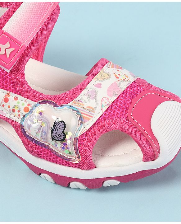 Cute Walk by Babyhug Velcro Closure Sandals with Hearts Glitter Print - Fuchsia