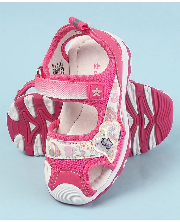 Cute Walk by Babyhug Velcro Closure Sandals with Hearts Glitter Print - Fuchsia