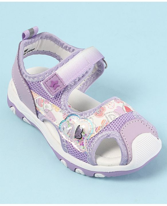 Cute Walk by Babyhug Velcro Closure Sandals with Hearts Glitter Print - Fuchsia