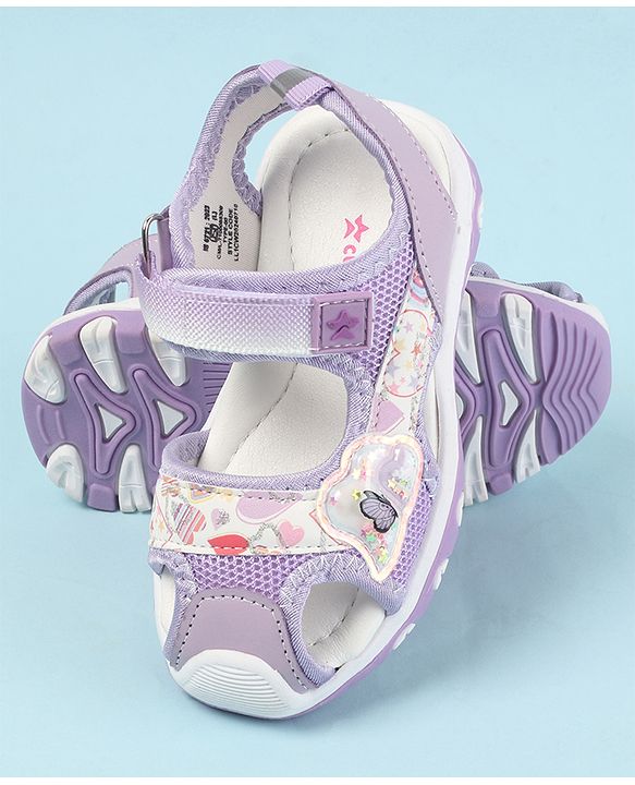 Cute Walk by Babyhug Velcro Closure Sandals with Hearts Glitter Print - Fuchsia