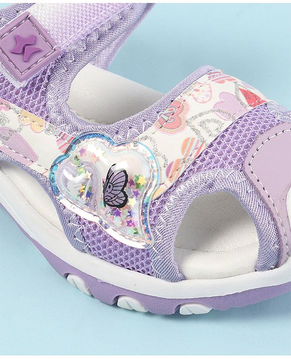 Cute Walk by Babyhug Velcro Closure Sandals with Hearts Glitter Print - Fuchsia