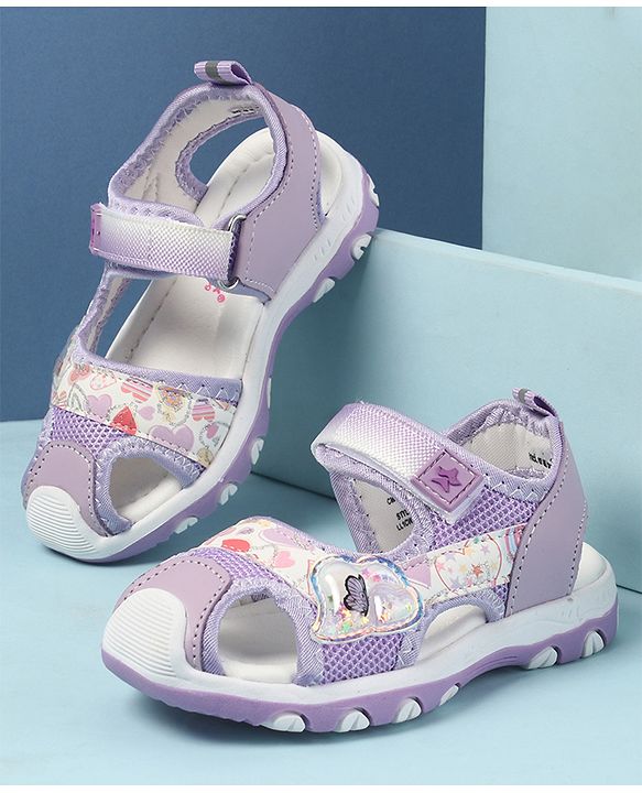Cute Walk by Babyhug Velcro Closure Sandals with Hearts Glitter Print - Fuchsia