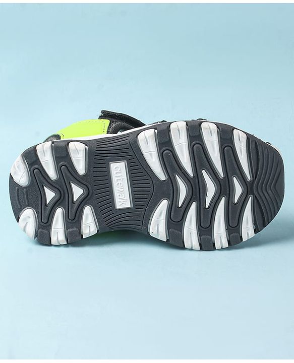 Cute Walk by Babyhug Velcro Closure Sandals With Lace Detailing - Grey & Neon Green