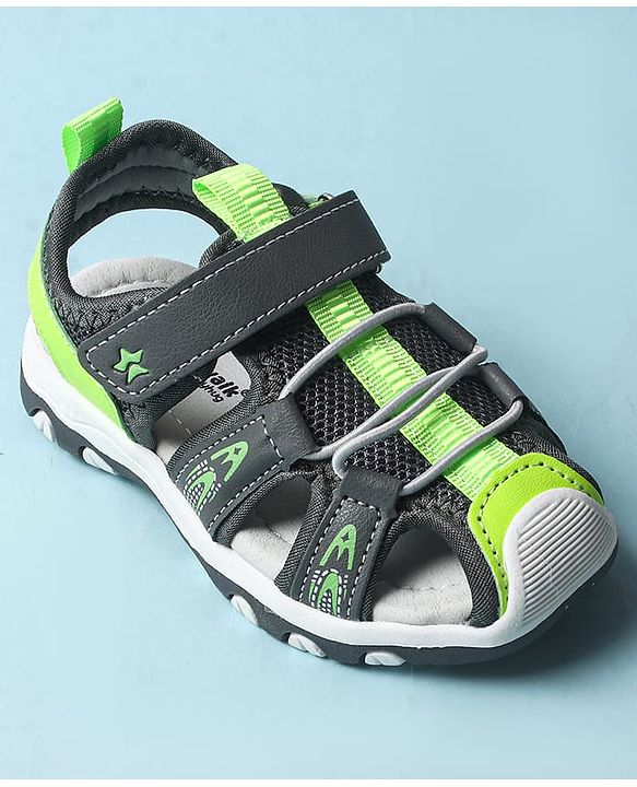 Cute Walk by Babyhug Velcro Closure Sandals With Lace Detailing - Grey & Neon Green