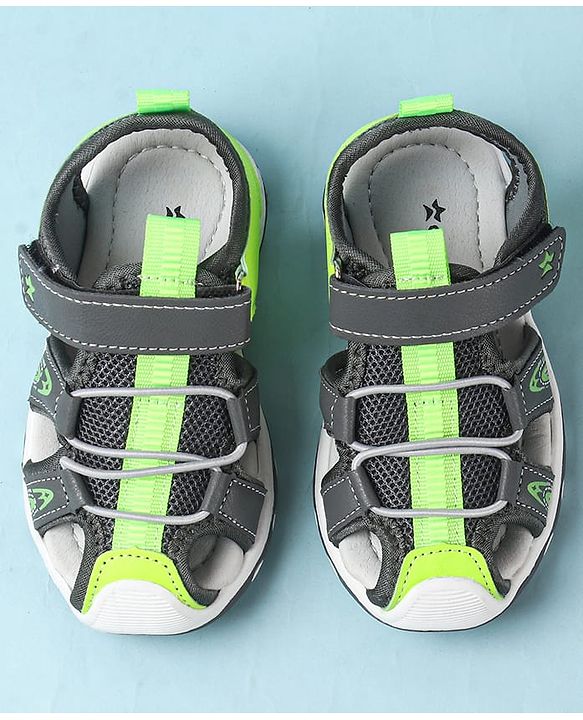 Cute Walk by Babyhug Velcro Closure Sandals With Lace Detailing - Grey & Neon Green