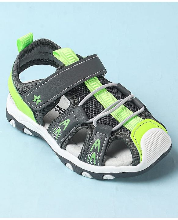 Cute Walk by Babyhug Velcro Closure Sandals With Lace Detailing - Grey & Neon Green