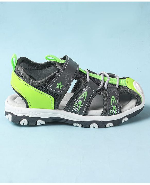 Cute Walk by Babyhug Velcro Closure Sandals With Lace Detailing - Grey & Neon Green