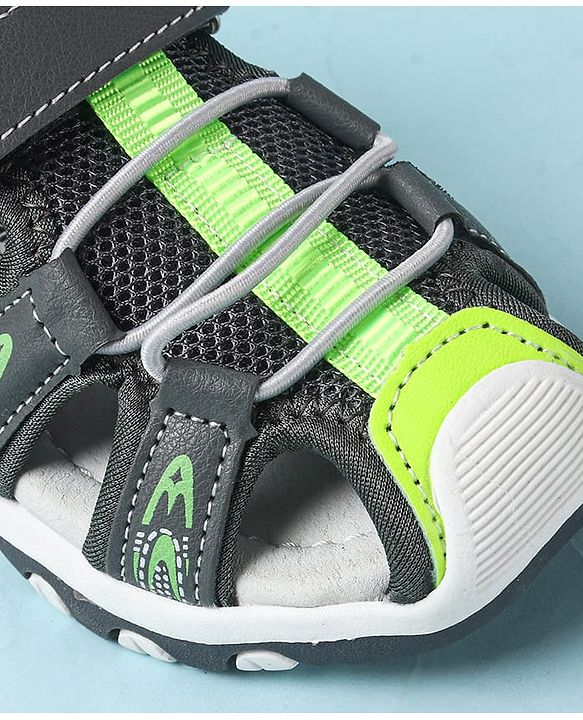 Cute Walk by Babyhug Velcro Closure Sandals With Lace Detailing - Grey & Neon Green