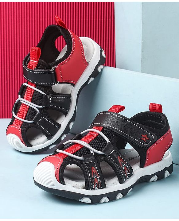 Cute Walk by Babyhug Velcro Closure Sandals With Lace Detailing - Grey & Neon Green