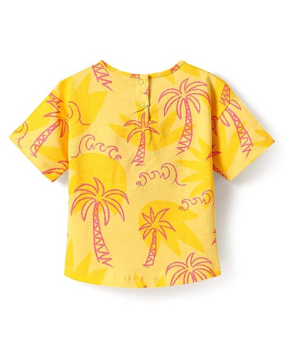 Babyhug Single Jersey Knit Half Sleeves Top & Shorts Co-Ord Set With Tree Print - Yellow