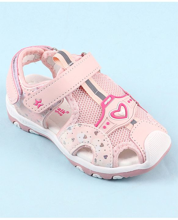 Cute Walk by Babyhug Sandals with Velcro Closure & Heart Applique - Pink
