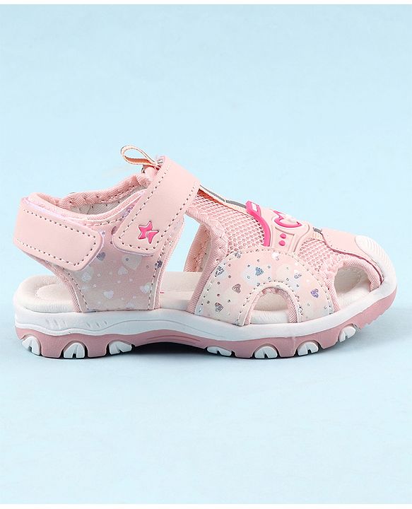 Cute Walk by Babyhug Sandals with Velcro Closure & Heart Applique - Pink
