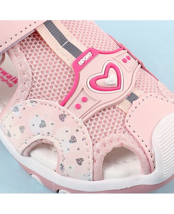 Cute Walk by Babyhug Sandals with Velcro Closure & Heart Applique - Pink