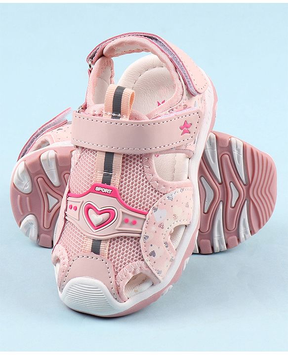 Cute Walk by Babyhug Sandals with Velcro Closure & Heart Applique - Pink