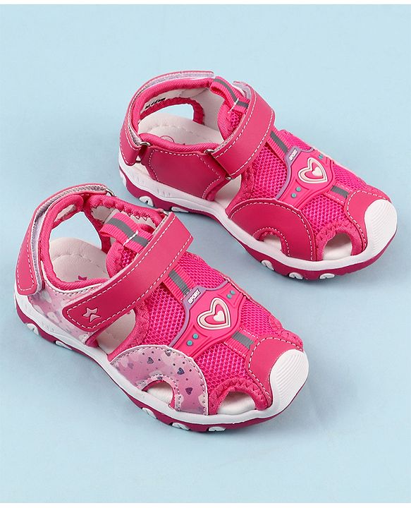 Cute Walk by Babyhug Sandals with Velcro Closure & Heart Applique - Pink