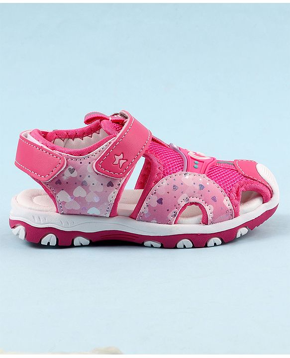 Cute Walk by Babyhug Sandals with Velcro Closure & Heart Applique - Pink