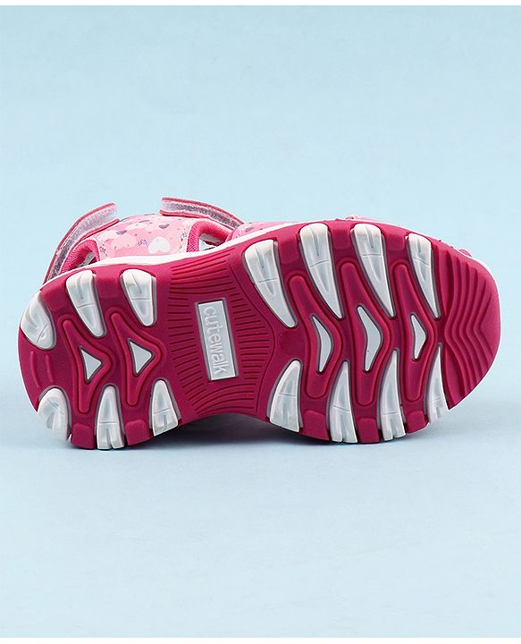 Cute Walk by Babyhug Sandals with Velcro Closure & Heart Applique - Pink