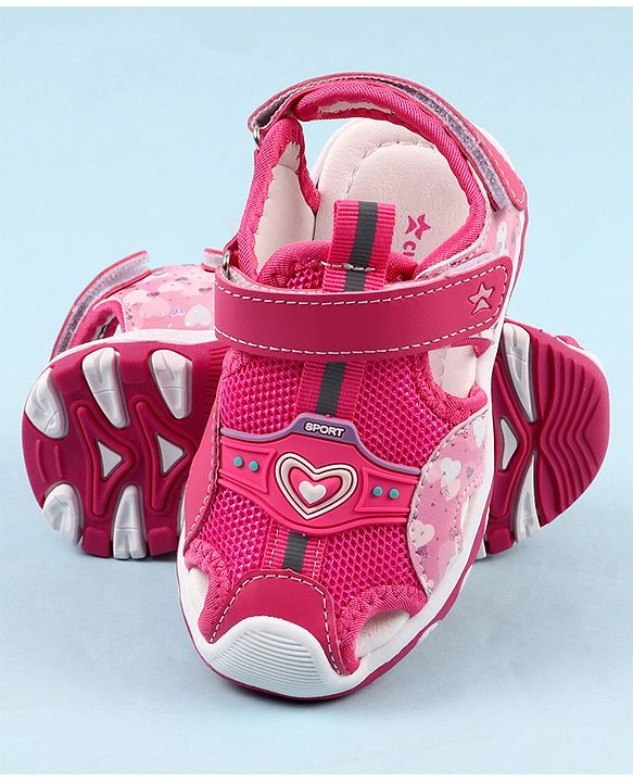 Cute Walk by Babyhug Sandals with Velcro Closure & Heart Applique - Pink