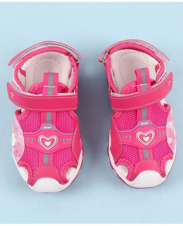 Cute Walk by Babyhug Sandals with Velcro Closure & Heart Applique - Pink