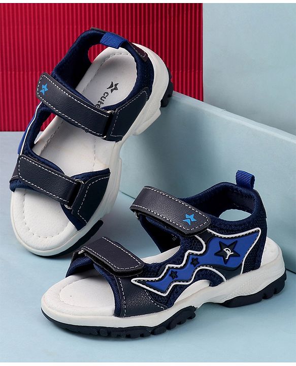 Cute Walk by Babyhug Sandals with Velcro Closure & Star Applique - Navy Blue