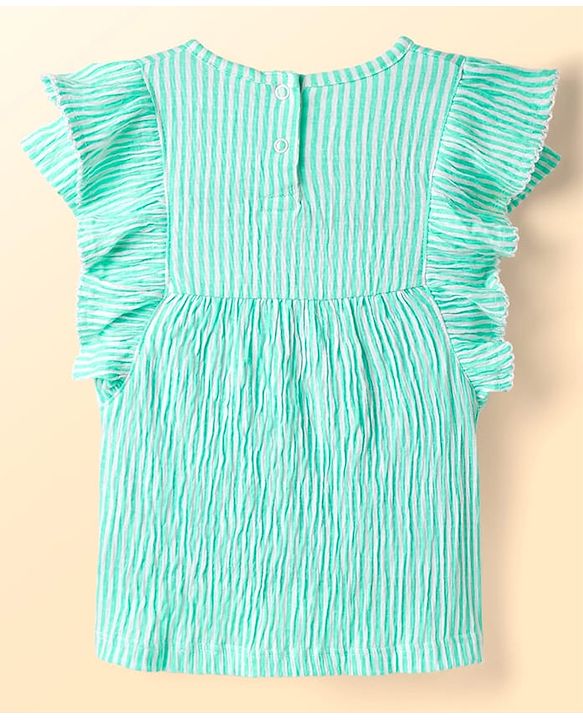 Babyhug Cotton Woven Frill Sleeves Top & Shorts Set with Stripes & Floral Applique - Aqua Blue