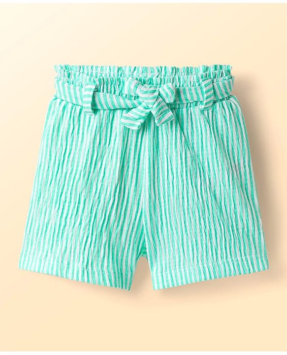 Babyhug Cotton Woven Frill Sleeves Top & Shorts Set with Stripes & Floral Applique - Aqua Blue