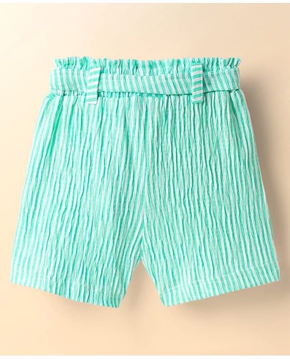 Babyhug Cotton Woven Frill Sleeves Top & Shorts Set with Stripes & Floral Applique - Aqua Blue