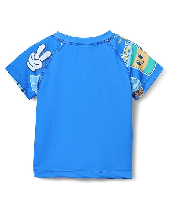 Babyhug Water Repellant Half Raglan Sleeves Two Piece Swimsuit with Typography Print - Blue