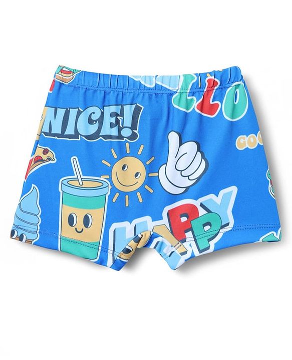 Babyhug Water Repellant Half Raglan Sleeves Two Piece Swimsuit with Typography Print - Blue