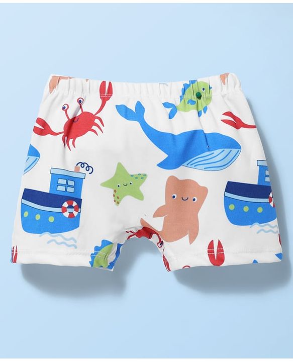 Babyhug Water Repellant Half Raglan Sleeves Two Piece Swimsuit With Fish Print - White & Blue