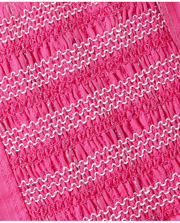 Babyhug Cotton Lurex Woven Sleeveless Smocked Top -Dark Pink